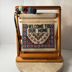 Miniature Welcome to Our Home Tapestry Rug on Wooden Loom Display‎